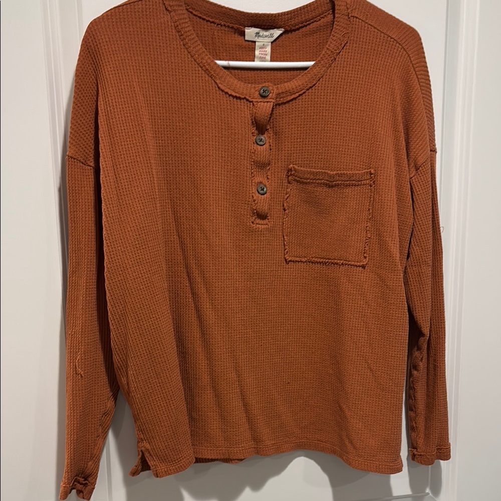 Rust Waffle Knit Henley Shirt